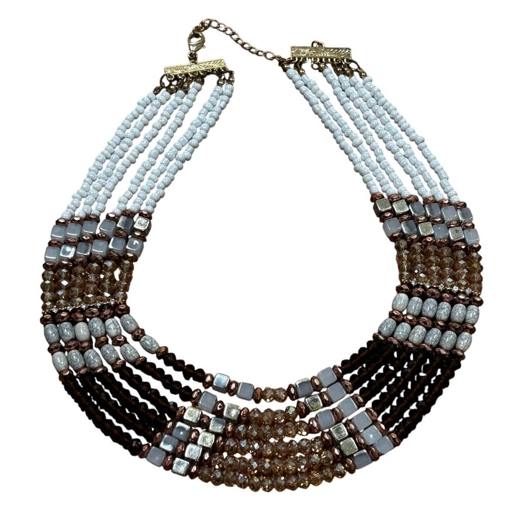 Multi strand beaded bib necklace bead collar elegant faceted crystals statement